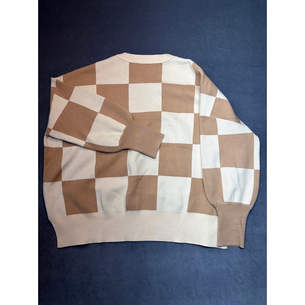 NWT Lillusory Tan/Cream Checkered Sweater Crew Neck Women's Size 2XL Oversized - Picture 7 of 7